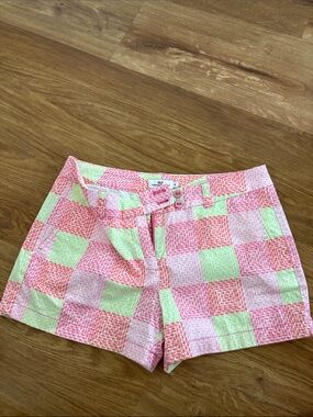 Vineyard Vines Pink & Light Green Check Cotton Bermuda Shorts
